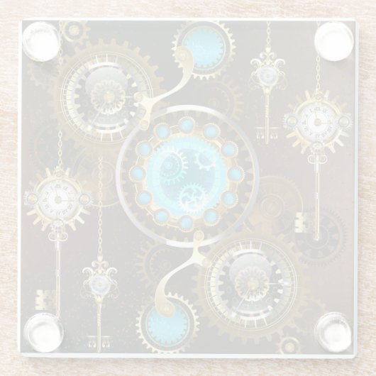 Steampunk Rusty Hintergrund mit türkisfarbenen Lin Glasuntersetzer (Rückseite)