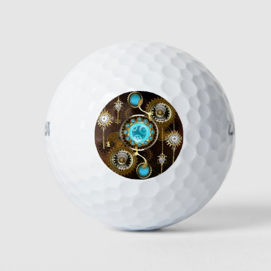Steampunk Rusty Hintergrund mit türkisfarbenen Lin Golfball (Vorderseite)
