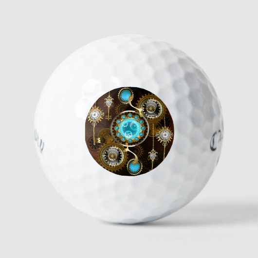 Steampunk Rusty Hintergrund mit türkisfarbenen Lin Golfball (Vorderseite)
