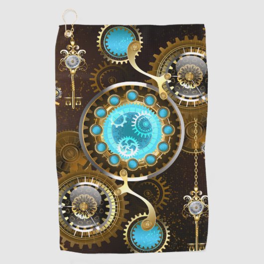 Steampunk Rusty Hintergrund mit türkisfarbenen Lin Golfhandtuch (Vorderseite)
