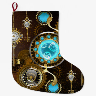 Steampunk Rusty Hintergrund mit türkisfarbenen Lin Großer Weihnachtsstrumpf