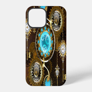 Steampunk Rusty Hintergrund mit türkisfarbenen Lin iPhone 12 Pro Hülle