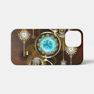 Steampunk Rusty Hintergrund mit türkisfarbenen Lin iPhone 13 Mini Hülle
