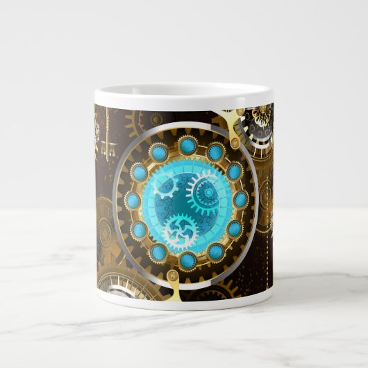 Steampunk Rusty Hintergrund mit türkisfarbenen Lin Jumbo-Tasse (Vorderseite)