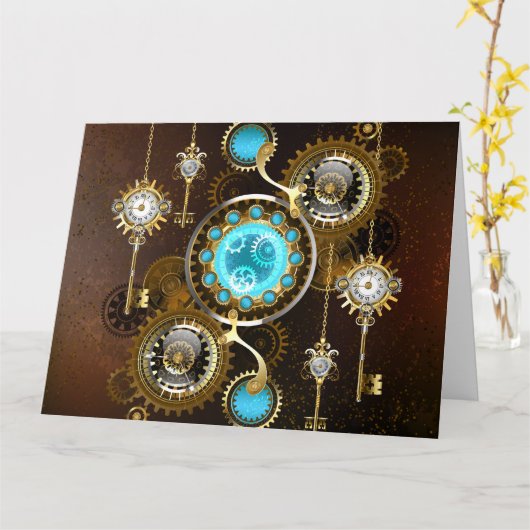 Steampunk Rusty Hintergrund mit türkisfarbenen Lin Karte (Gelbe Blume)