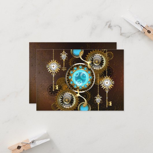 Steampunk Rusty Hintergrund mit türkisfarbenen Lin Karte (Vorderseite/Rückseite Beispiel)