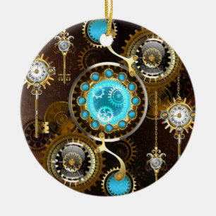 Steampunk Rusty Hintergrund mit türkisfarbenen Lin Keramik Ornament