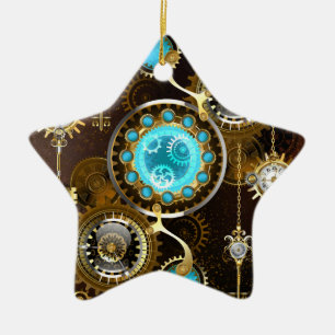 Steampunk Rusty Hintergrund mit türkisfarbenen Lin Keramik Ornament