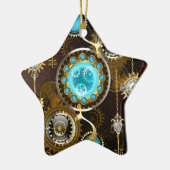 Steampunk Rusty Hintergrund mit türkisfarbenen Lin Keramik Ornament (Links)