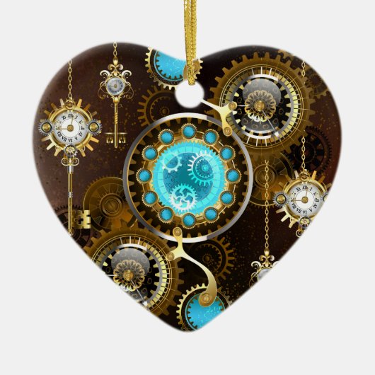 Steampunk Rusty Hintergrund mit türkisfarbenen Lin Keramik Ornament (Vorne)