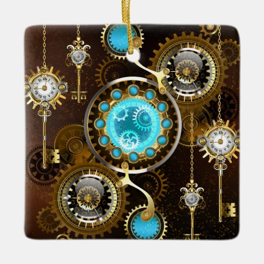 Steampunk Rusty Hintergrund mit türkisfarbenen Lin Keramikornament (Vorderseite)