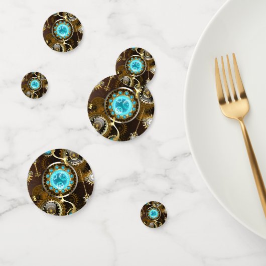 Steampunk Rusty Hintergrund mit türkisfarbenen Lin Konfetti (Gruppe)