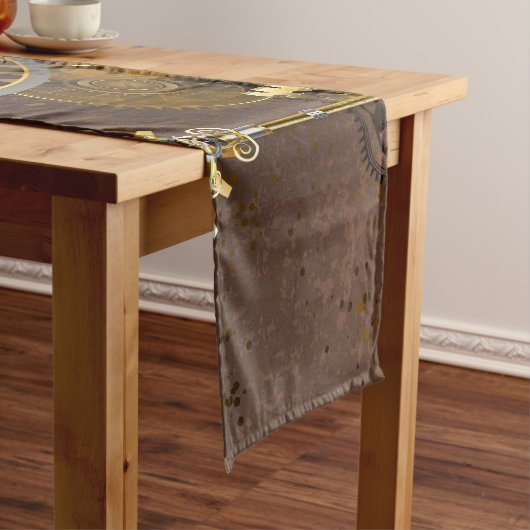 Steampunk Rusty Hintergrund mit türkisfarbenen Lin Kurzer Tischläufer (Beispiel)