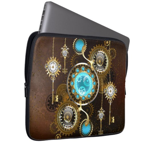 Steampunk Rusty Hintergrund mit türkisfarbenen Lin Laptopschutzhülle (Vorne Rechts)