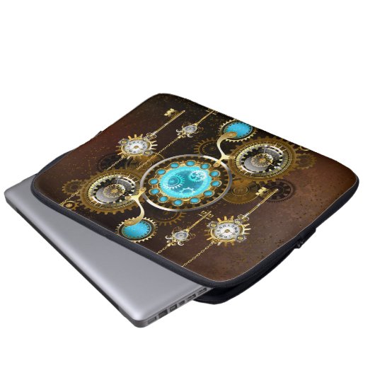 Steampunk Rusty Hintergrund mit türkisfarbenen Lin Laptopschutzhülle (Vorne Knopf)