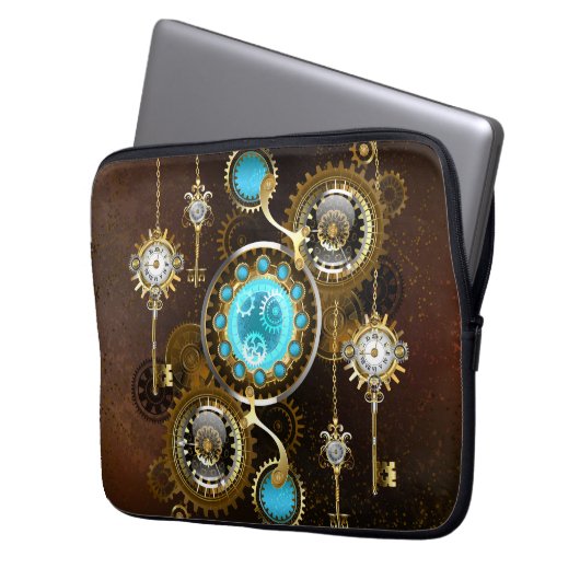 Steampunk Rusty Hintergrund mit türkisfarbenen Lin Laptopschutzhülle (Vorderseite Links)