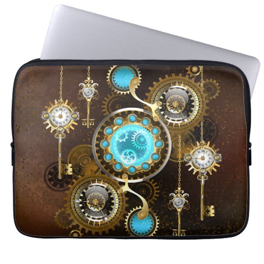 Steampunk Rusty Hintergrund mit türkisfarbenen Lin Laptopschutzhülle (Vorderseite)