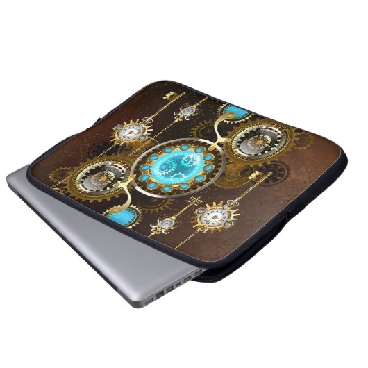 Steampunk Rusty Hintergrund mit türkisfarbenen Lin Laptopschutzhülle (Vorne Knopf)