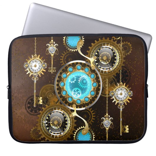 Steampunk Rusty Hintergrund mit türkisfarbenen Lin Laptopschutzhülle (Vorderseite)
