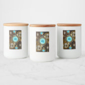 Steampunk Rusty Hintergrund mit türkisfarbenen Lin Lebensmitteletikett (Flaschen)