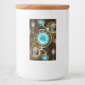 Steampunk Rusty Hintergrund mit türkisfarbenen Lin Lebensmitteletikett (Vorderseite)