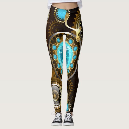 Steampunk Rusty Hintergrund mit türkisfarbenen Lin Leggings (Vorderseite)