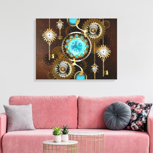 Steampunk Rusty Hintergrund mit türkisfarbenen Lin Leinwanddruck (Insitu (Wohnzimmer))