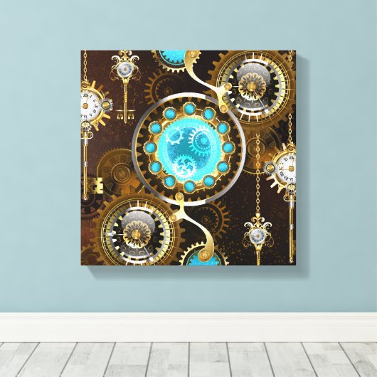 Steampunk Rusty Hintergrund mit türkisfarbenen Lin Leinwanddruck (Insitu (Holzboden))