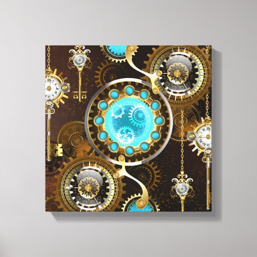 Steampunk Rusty Hintergrund mit türkisfarbenen Lin Leinwanddruck (Vorderseite)