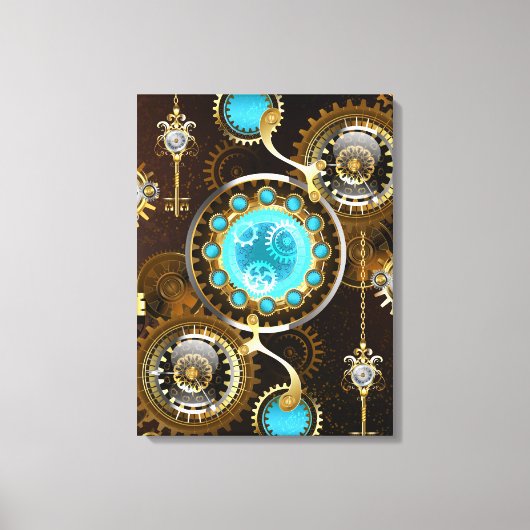 Steampunk Rusty Hintergrund mit türkisfarbenen Lin Leinwanddruck (Vorderseite)