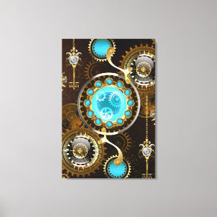 Steampunk Rusty Hintergrund mit türkisfarbenen Lin Leinwanddruck
