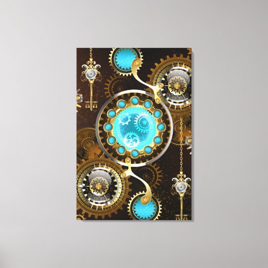 Steampunk Rusty Hintergrund mit türkisfarbenen Lin Leinwanddruck (Vorderseite)