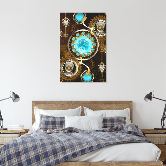 Steampunk Rusty Hintergrund mit türkisfarbenen Lin Leinwanddruck (Insitu (Schlafzimmer))