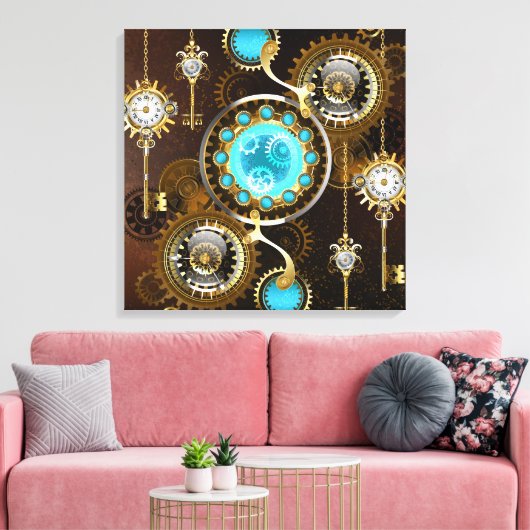Steampunk Rusty Hintergrund mit türkisfarbenen Lin Leinwanddruck (Insitu (Wohnzimmer))