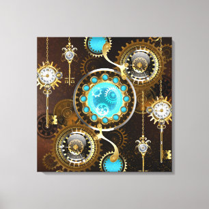 Steampunk Rusty Hintergrund mit türkisfarbenen Lin Leinwanddruck