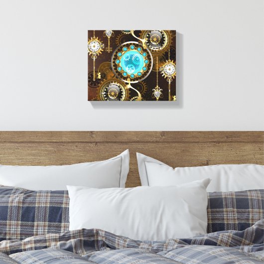 Steampunk Rusty Hintergrund mit türkisfarbenen Lin Leinwanddruck (Insitu (Schlafzimmer))