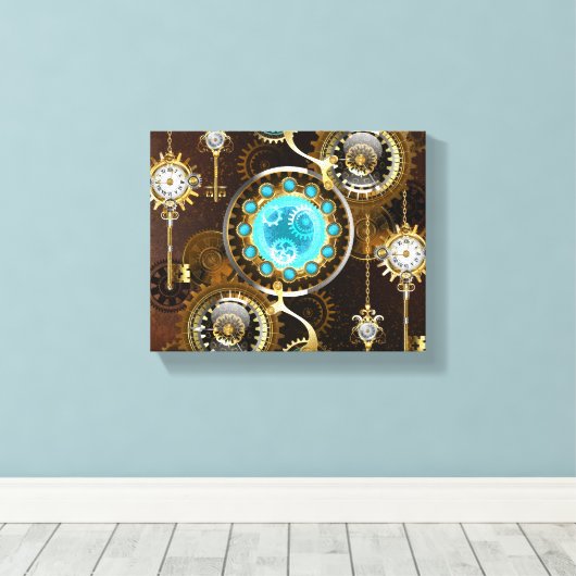 Steampunk Rusty Hintergrund mit türkisfarbenen Lin Leinwanddruck (Insitu (Holzboden))