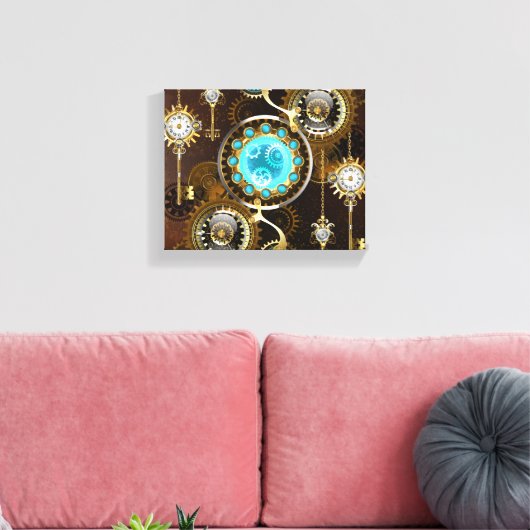 Steampunk Rusty Hintergrund mit türkisfarbenen Lin Leinwanddruck (Insitu (Wohnzimmer))
