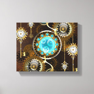 Steampunk Rusty Hintergrund mit türkisfarbenen Lin Leinwanddruck