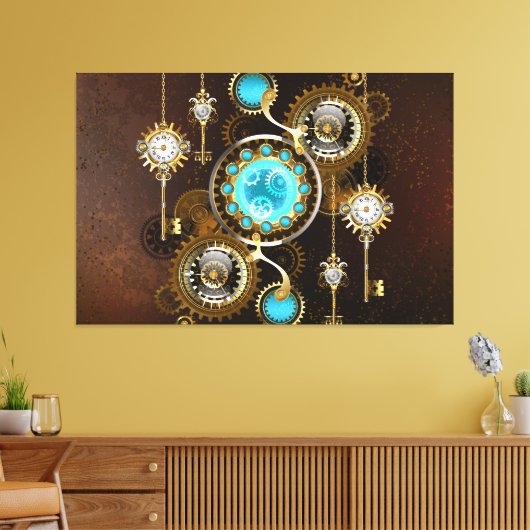 Steampunk Rusty Hintergrund mit türkisfarbenen Lin Leinwanddruck (Insitu (Wohnzimmer))