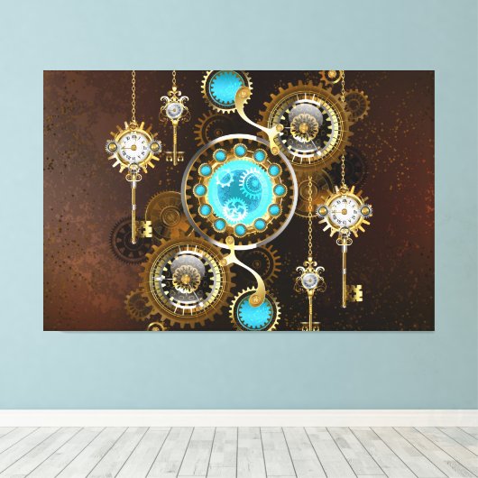 Steampunk Rusty Hintergrund mit türkisfarbenen Lin Leinwanddruck (Insitu (Holzboden))