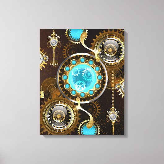 Steampunk Rusty Hintergrund mit türkisfarbenen Lin Leinwanddruck (Vorderseite)
