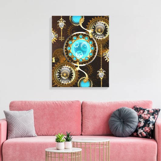 Steampunk Rusty Hintergrund mit türkisfarbenen Lin Leinwanddruck (Insitu (Wohnzimmer))