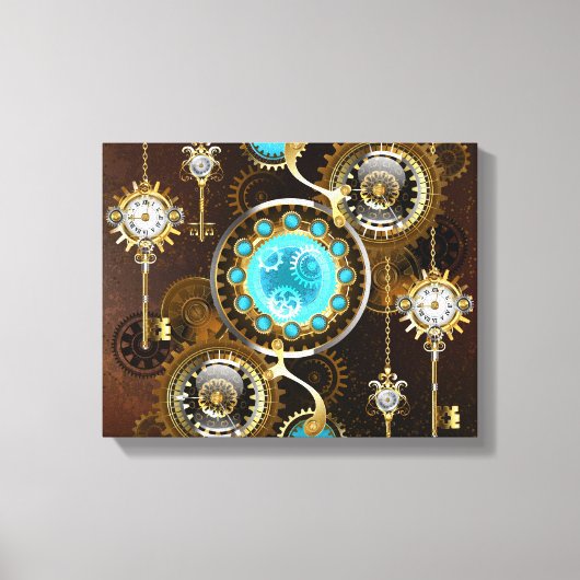 Steampunk Rusty Hintergrund mit türkisfarbenen Lin Leinwanddruck (Vorderseite)