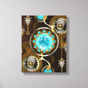 Steampunk Rusty Hintergrund mit türkisfarbenen Lin Leinwanddruck