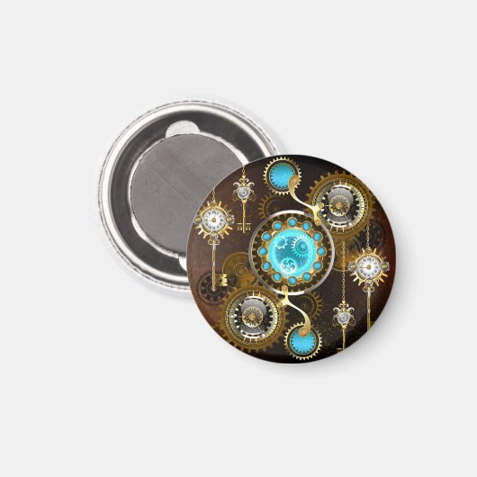 Steampunk Rusty Hintergrund mit türkisfarbenen Lin Magnet (Vorderseite/Rückseite)