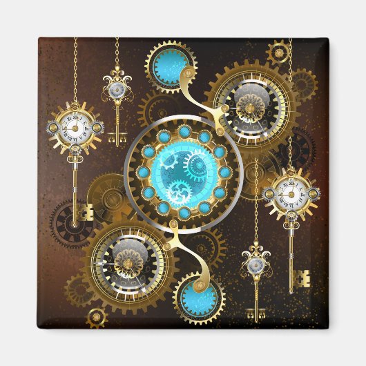 Steampunk Rusty Hintergrund mit türkisfarbenen Lin Magnet (Vorne)