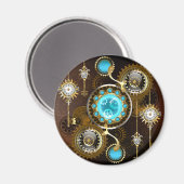 Steampunk Rusty Hintergrund mit türkisfarbenen Lin Magnet (Vorderseite/Rückseite)