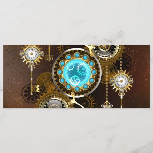 Steampunk Rusty Hintergrund mit türkisfarbenen Lin Menükarte (Vorderseite)