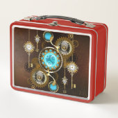 Steampunk Rusty Hintergrund mit türkisfarbenen Lin Metall Brotdose (Vorderseite)